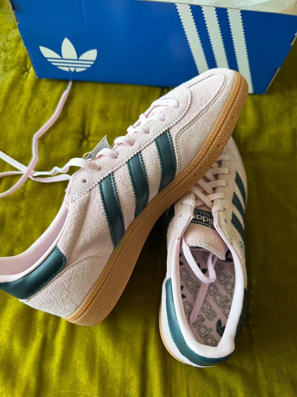 adidas Pink Suede Sneakers with Dark Green Stripes